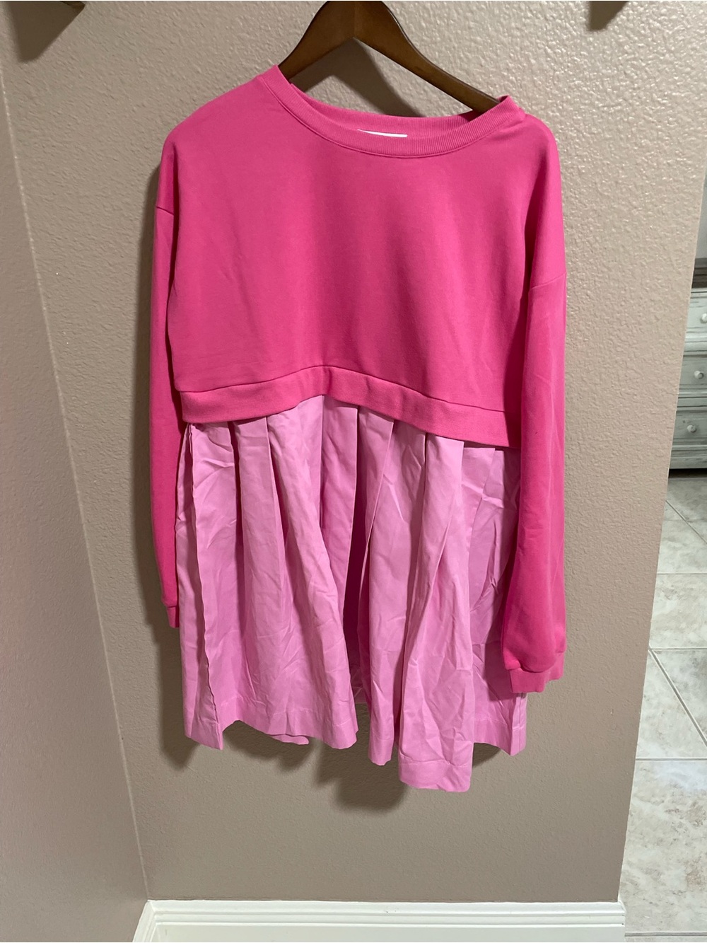 Ces Femme Womens Two-Tone Pink Layered Sweatshirt Dress NEW